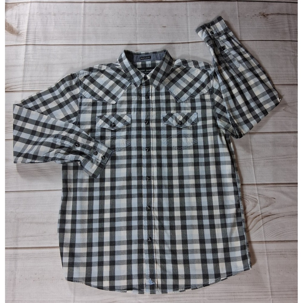Cody James Western Pearl Snap Shirt Mens L Plaid Regular Fit Long Sleeve Cotton